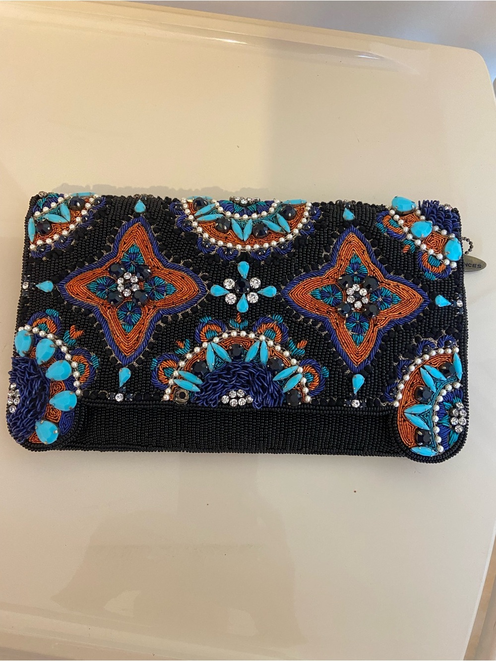 Mary Frances Beaded Mosaic Crossbody Clutch /Shoulder Bag Turquoise Amber Boho